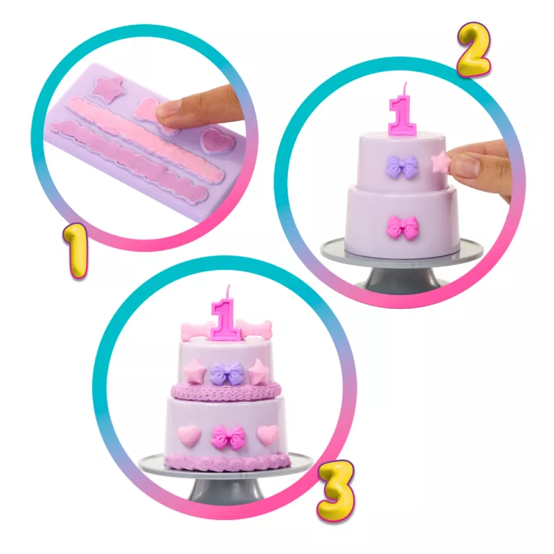 Barbie Party Unboxed Pet Birthday Series lelle un piederumi, dzimšanas dienas bantīšu komplekts ar 10 pārsteigumiem