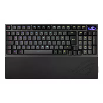Mehāniskā spēļu tastatūra ASUS ROG Azoth 96 HE — 96% QWERTZ, USB + RF bezvadu + Bluetooth, magnētiski-mehāniskie slēdži, RGB, melna