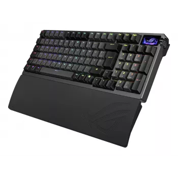 Mehāniskā spēļu tastatūra ASUS ROG Azoth 96 HE — 96% QWERTZ, USB + RF bezvadu + Bluetooth, magnētiski-mehāniskie slēdži, RGB, melna