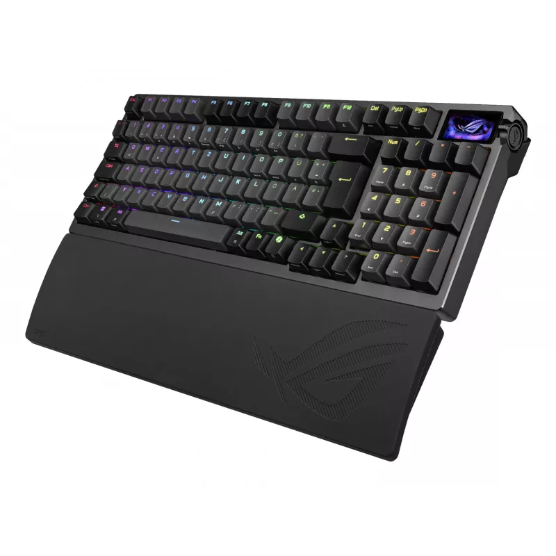 Mehāniskā spēļu tastatūra ASUS ROG Azoth 96 HE — 96% QWERTZ, USB + RF bezvadu + Bluetooth, magnētiski-mehāniskie slēdži, RGB, melna