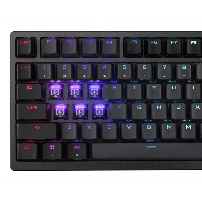 Mehāniskā spēļu tastatūra ASUS ROG Azoth 96 HE — 96% QWERTZ, USB + RF bezvadu + Bluetooth, magnētiski-mehāniskie slēdži, RGB, melna