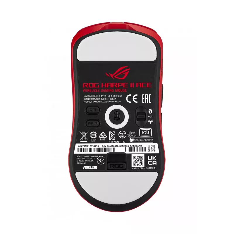 ASUS ROG Harpe II Ace RED pele Spēļu Labroču RF Wireless + Bluetooth + USB Type-A Optisks 42000 DPI
