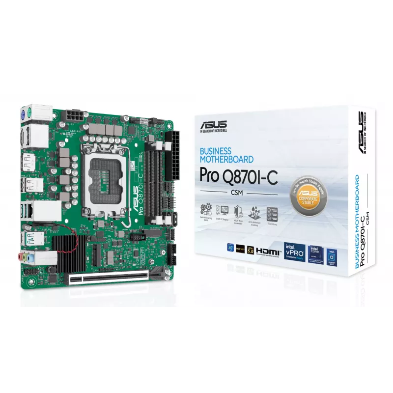 Mini ITX mātesplate ASUS PRO Q870I-C-CSM LGA 1851, Intel Q870, DDR5 SO‑DIMM, 2 sloti, līdz 128 GB