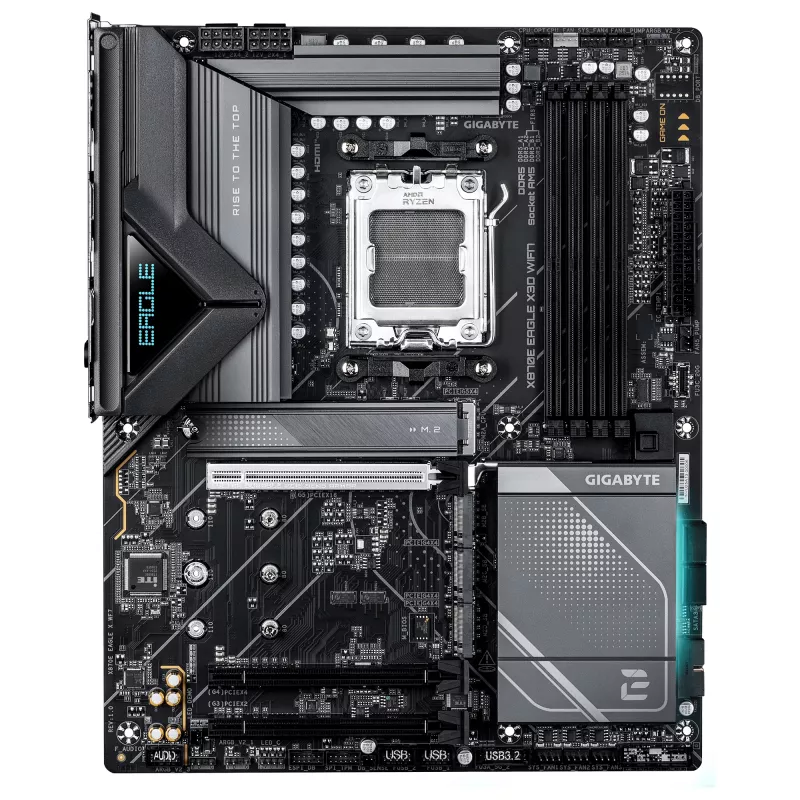 GIGABYTE X870E EAGLE X3D WIFI7 mātesplate - atbalsta AMD Ryzen 9000 procesorus, 14+2+2 fāžu digitālo VRM, līdz 9000Hz DDR5 (OC), 1xPCIe 5.0 + 3xPCIe 4.0, Wi-Fi 7, 5GbE LAN, USB 4