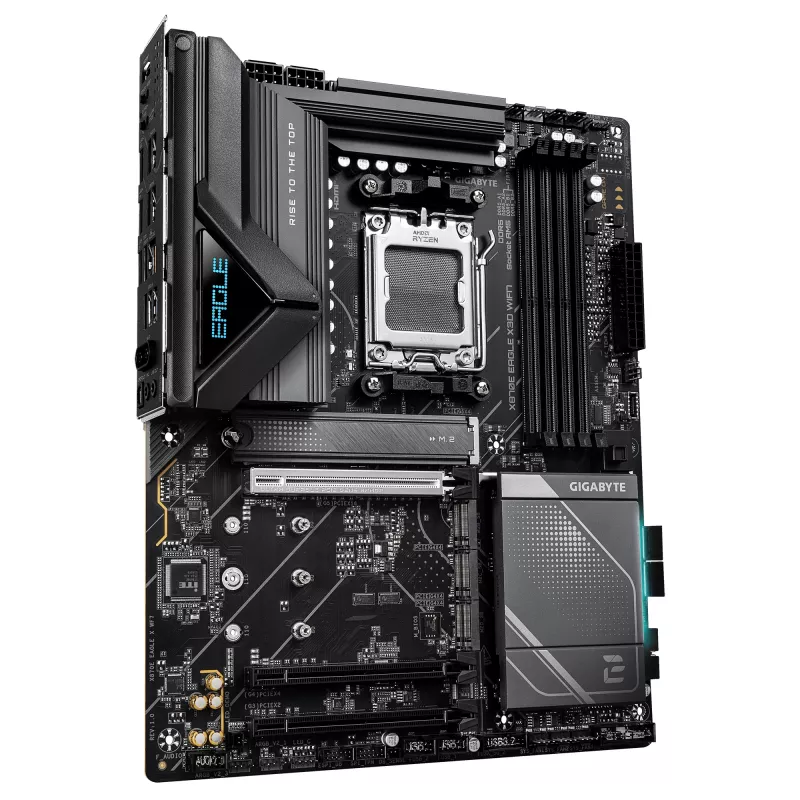 GIGABYTE X870E EAGLE X3D WIFI7 mātesplate - atbalsta AMD Ryzen 9000 procesorus, 14+2+2 fāžu digitālo VRM, līdz 9000Hz DDR5 (OC), 1xPCIe 5.0 + 3xPCIe 4.0, Wi-Fi 7, 5GbE LAN, USB 4