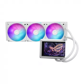 Viss-vienā šķidruma dzesētājs ASUS ROG RYUO IV 360 ARGB WHT — 360 mm radiators, 120 mm ventilatori, balts