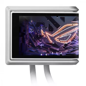 Viss-vienā šķidruma dzesētājs ASUS ROG RYUO IV 360 ARGB WHT — 360 mm radiators, 120 mm ventilatori, balts