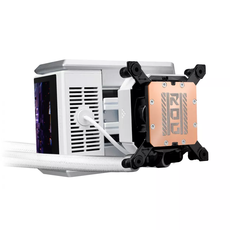 Viss-vienā šķidruma dzesētājs ASUS ROG RYUO IV 360 ARGB WHT — 360 mm radiators, 120 mm ventilatori, balts