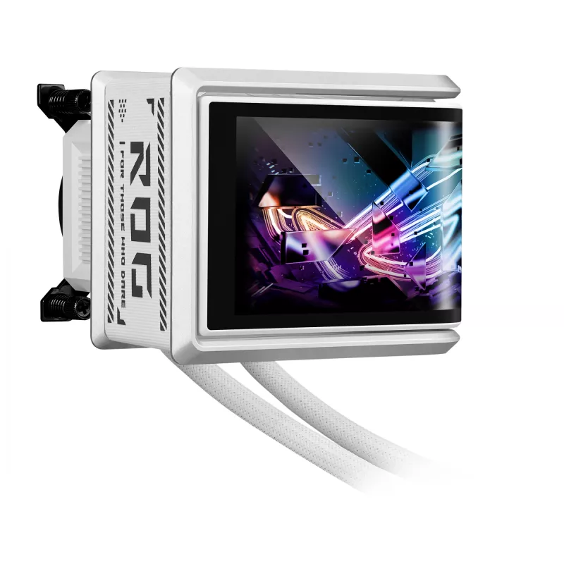 Viss-vienā šķidruma dzesētājs ASUS ROG RYUO IV 360 ARGB WHT — 360 mm radiators, 120 mm ventilatori, balts
