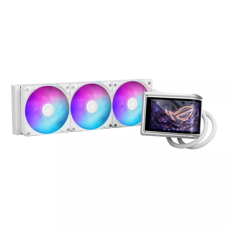Viss-vienā šķidruma dzesētājs ASUS ROG RYUO IV 360 ARGB WHT — 360 mm radiators, 120 mm ventilatori, balts