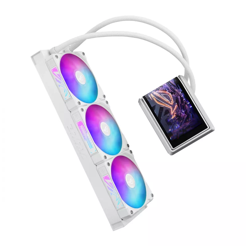 Viss-vienā šķidruma dzesētājs ASUS ROG RYUO IV 360 ARGB WHT — 360 mm radiators, 120 mm ventilatori, balts