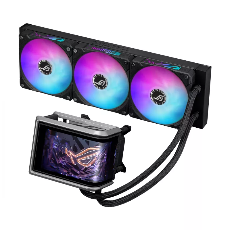 Universāls šķidruma dzesētājs ASUS ROG RYUO IV 360 ARGB — 360 mm radiators, 120 mm ventilatori, melns