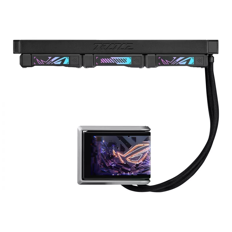 Universāls šķidruma dzesētājs ASUS ROG RYUO IV 360 ARGB — 360 mm radiators, 120 mm ventilatori, melns