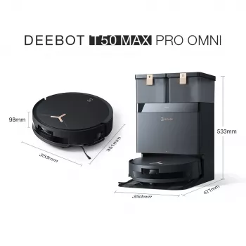 Robots putekļsūcējs Ecovacs Deebot T50 MAX PRO OMNI Gen2 — 3000Pa sūkšanas jauda, 180 min darbības laiks, melns