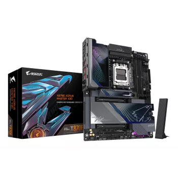 GIGABYTE X870E AORUS MASTER X3D mātesplate - Atbalsta AMD Ryzen 9000 CPU, 18+2+2 fāžu digitālais VRM, līdz 9000Hz DDR5 (OC), 2xPCIe 5.0 + 3xPCIe 4.0, Wi-Fi 7, 10GbE LAN, USB 4