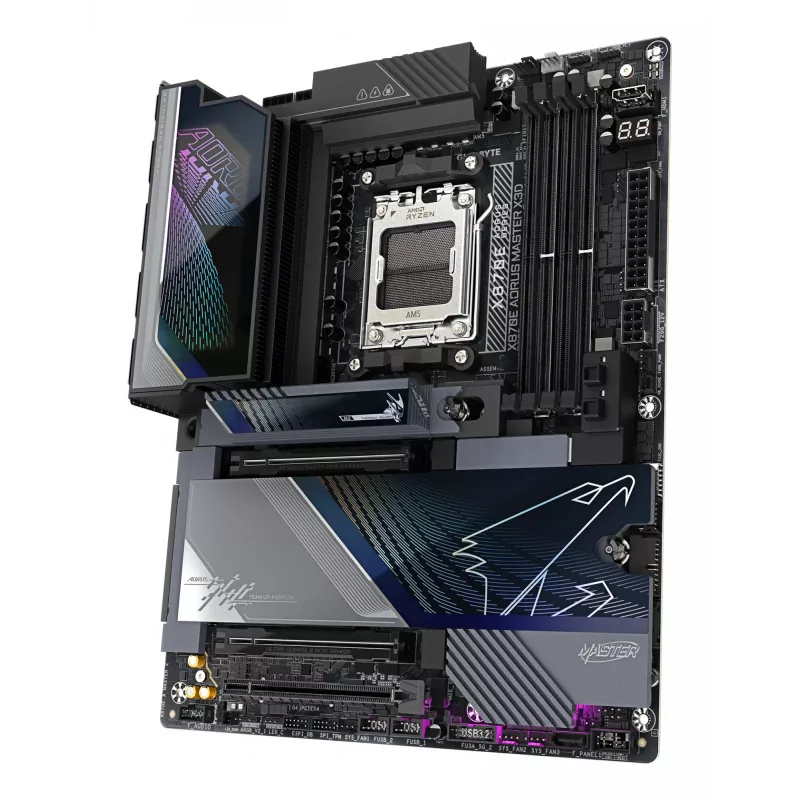 GIGABYTE X870E AORUS MASTER X3D mātesplate - Atbalsta AMD Ryzen 9000 CPU, 18+2+2 fāžu digitālais VRM, līdz 9000Hz DDR5 (OC), 2xPCIe 5.0 + 3xPCIe 4.0, Wi-Fi 7, 10GbE LAN, USB 4