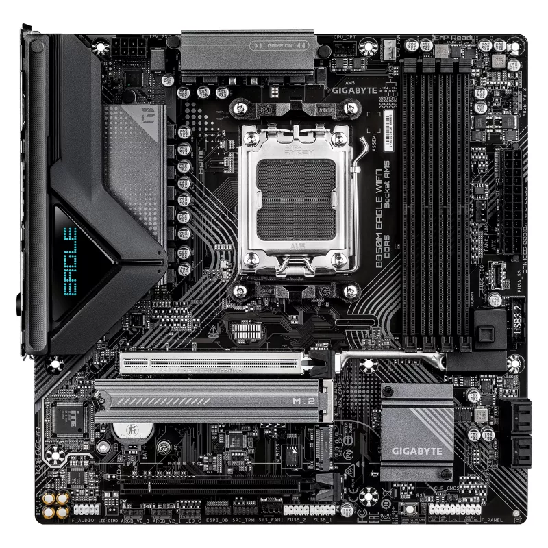 Mātesplate GIGABYTE B850M EAGLE WIFI7 — Micro ATX, Ligzda AM5, AMD B850, DDR5 līdz 8200MHz (O.C.), 4 DIMM, PCIe 5.0, Wi‑Fi 7, 2.5 GbE