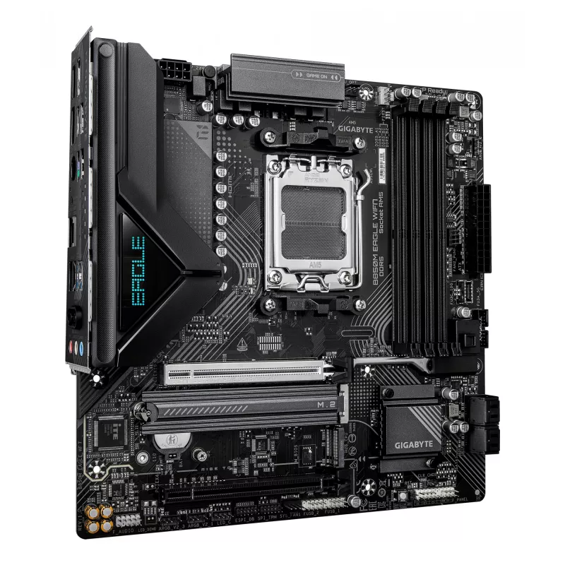 Mātesplate GIGABYTE B850M EAGLE WIFI7 — Micro ATX, Ligzda AM5, AMD B850, DDR5 līdz 8200MHz (O.C.), 4 DIMM, PCIe 5.0, Wi‑Fi 7, 2.5 GbE
