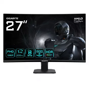 GIGABYTE GS27FCA 27 collu FHD izliekts spēļu monitors - 1920 x 1080, 200Hz, 1, 250 cd/m², FreeSync Premium, HDR Ready, HDMI 2.0, Displayport 1.4