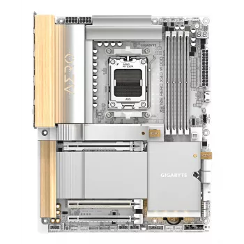 GIGABYTE X870E AERO X3D WOOD mātesplate - atbalsta AMD Ryzen 9000 CPU, 16+2+2 fāžu digitālais VRM, līdz 9000Hz DDR5 (OC), 2xPCIe 5.0 + 2xPCIe 4.0, Wi-Fi 7, 5GbE LAN, USB 4