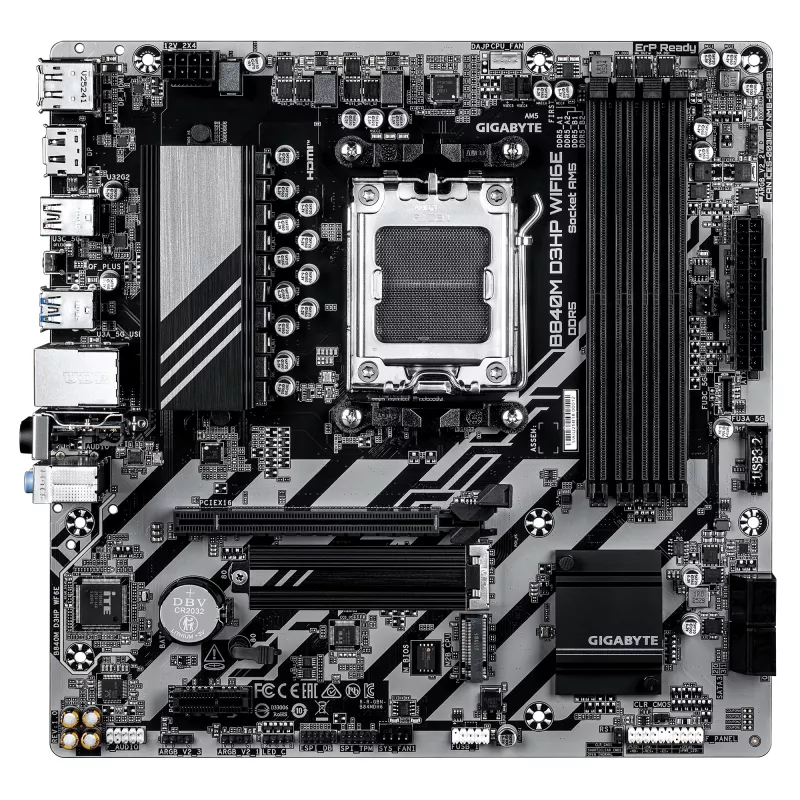 GIGABYTE B840M D3HP WIFI6E Micro ATX mātesplate — AMD Socket AM5, B840, 4x DDR5 līdz 8200MHz OC, 2x PCIe 4.0 M.2, Wi‑Fi 6E, 1GbE