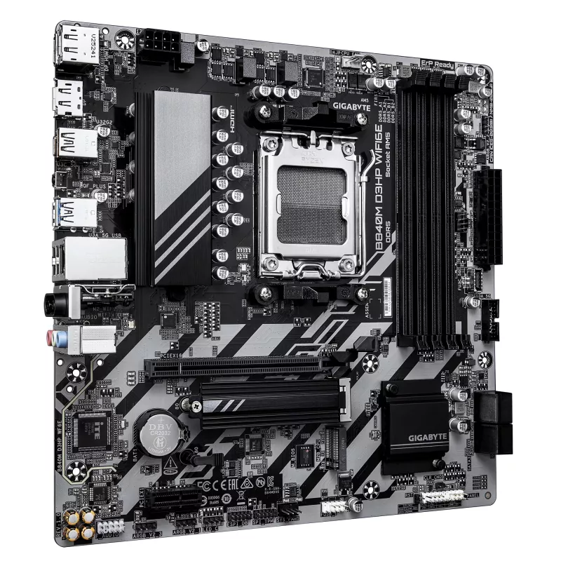 GIGABYTE B840M D3HP WIFI6E Micro ATX mātesplate — AMD Socket AM5, B840, 4x DDR5 līdz 8200MHz OC, 2x PCIe 4.0 M.2, Wi‑Fi 6E, 1GbE