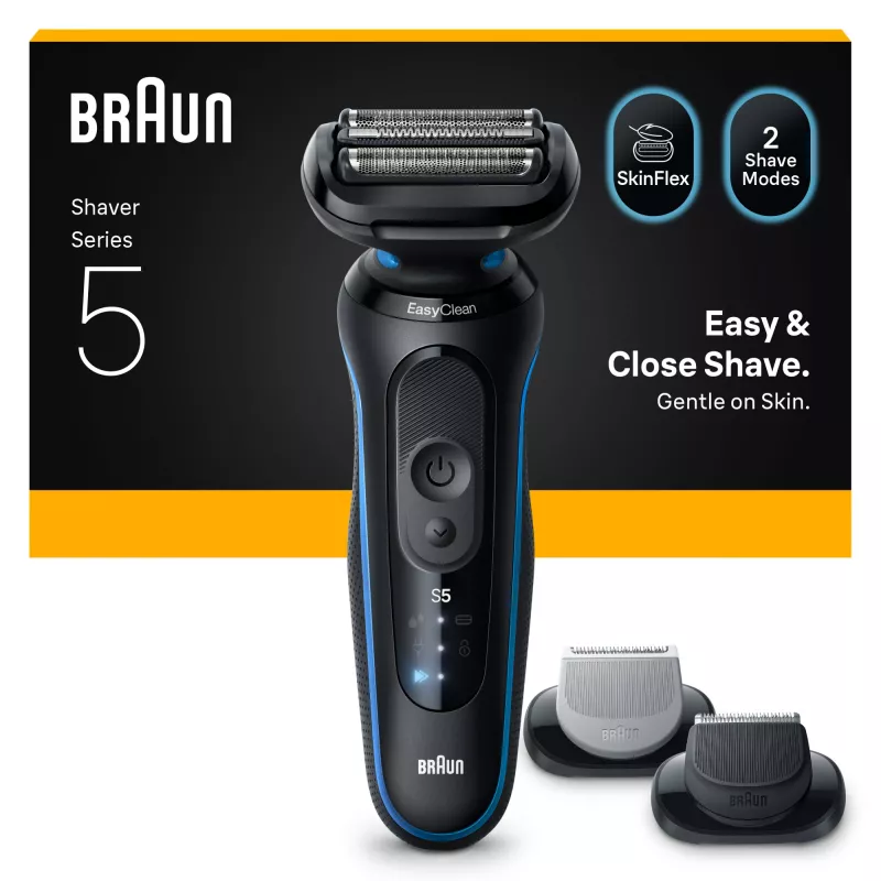 Plēkšņu skuveklis BRAUN Series 5 52-B1650S — 3 asmeņi, litija jonu akumulators, mitrai un sausai skūšanai, trimeris, zils