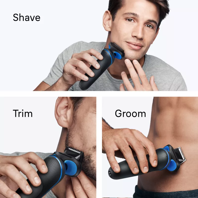 Plēkšņu skuveklis BRAUN Series 5 52-B1650S — 3 asmeņi, litija jonu akumulators, mitrai un sausai skūšanai, trimeris, zils
