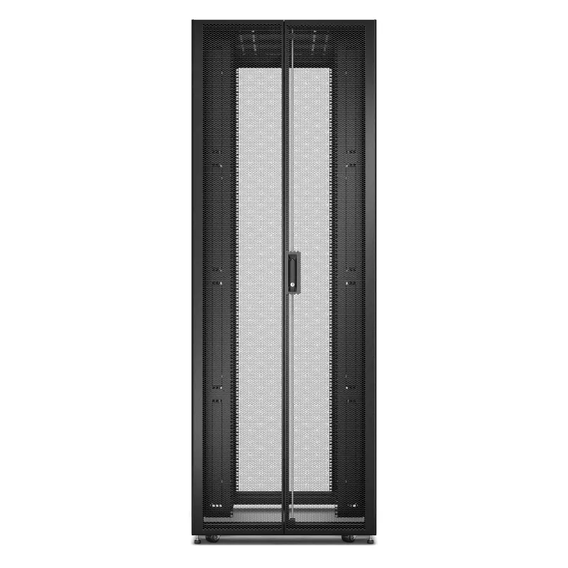 Brīvi stāvošs serveru plaukts APC Easy Rack 48U (melns) ar jumtu, riteņiem, kājām, 4 kronšteiniem, sānu paneļiem — 2258H x 800W x 1200D mm