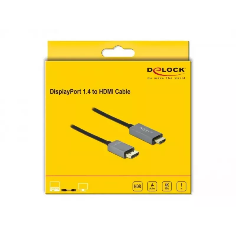 Aktīvs DisplayPort 1.4 uz HDMI kabelis DeLOCK 85928 1m 4K 60Hz HDR
