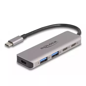 DELOCK USB centrmezgls 5 Gbps 2 porti USB Type-C un 2 porti Type-A pelēks metāla