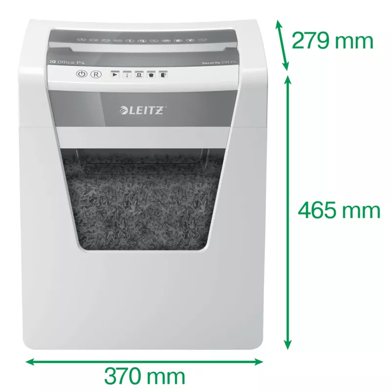 Leitz IQ Office papīra smalcinātājs P4, krustveida smalcināšana, 22.3 cm, 4 x 40 mm, 23 L, 225 loksnes, 55 dB