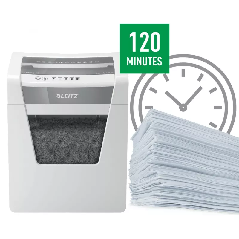 Leitz IQ Office papīra smalcinātājs P4, krustveida smalcināšana, 22.3 cm, 4 x 40 mm, 23 L, 225 loksnes, 55 dB