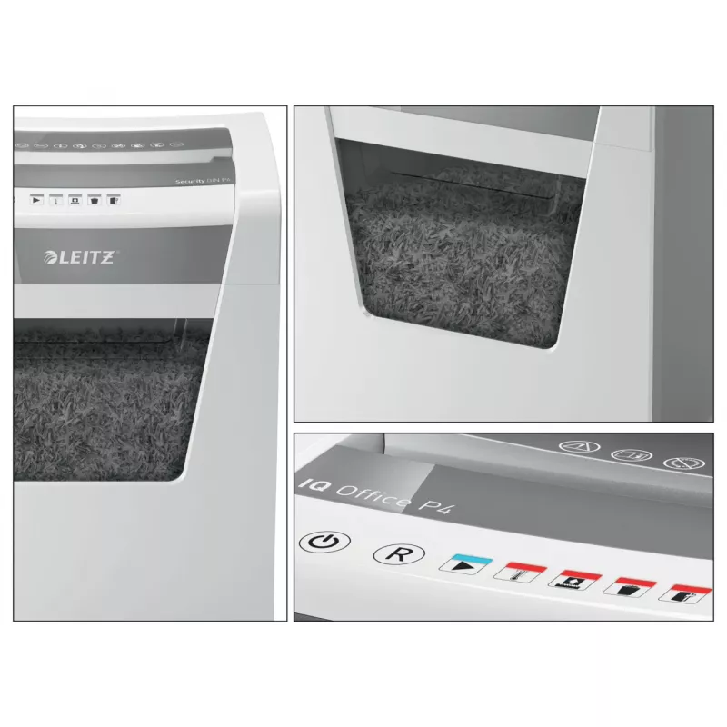 Leitz IQ Office papīra smalcinātājs P4, krustveida smalcināšana, 22.3 cm, 4 x 40 mm, 23 L, 225 loksnes, 55 dB