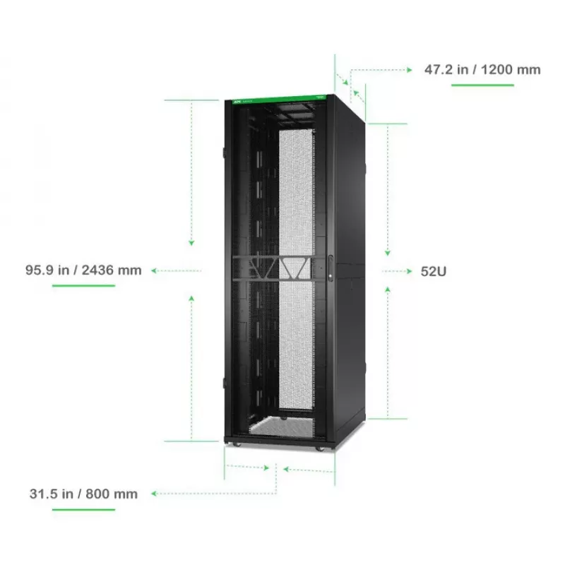 APC NetShelter SX, Serveru statņu korpuss, 2. paaudze, 52U, 2436A x 800P x 1200D mm, ar sāniem, melns