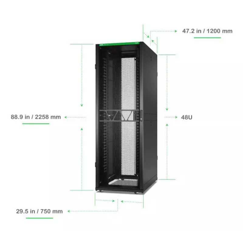 APC NetShelter SX, tīkla skapja korpuss, 48U, 2258A x 750P x 1200D mm, ar sāniem, melns