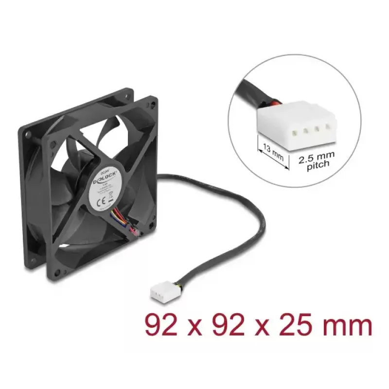 Ventilators DeLOCK 67302 9,2 cm melns lodīšu gultnis