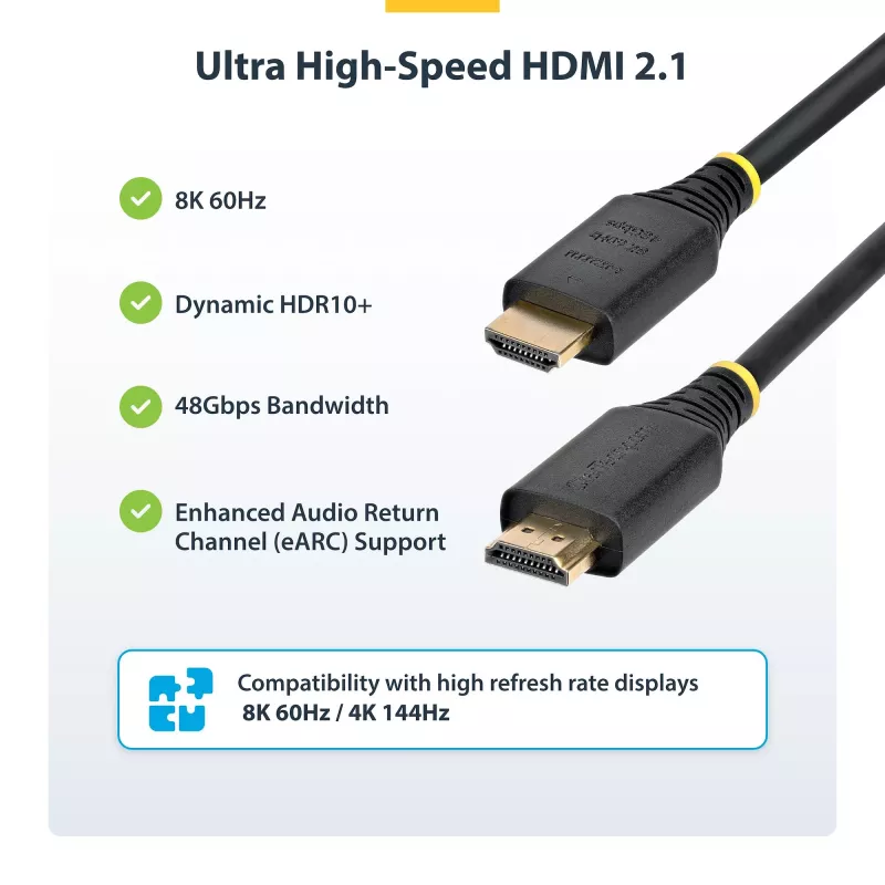 StarTech.com 5m (16 pēdas) sertificēts īpaši ātrdarbīgs HDMI kabelis, 8K 60 Hz/4K 120 Hz, HDMI 2.1 kabelis ar HDR10+ / eARC, 48 Gbps, 8K HDMI vads monitoram/TV/displejam, elastīgs TPE apvalks