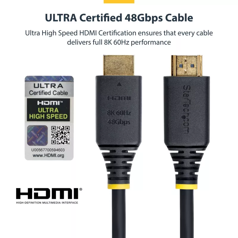 StarTech.com 5m (16 pēdas) sertificēts īpaši ātrdarbīgs HDMI kabelis, 8K 60 Hz/4K 120 Hz, HDMI 2.1 kabelis ar HDR10+ / eARC, 48 Gbps, 8K HDMI vads monitoram/TV/displejam, elastīgs TPE apvalks