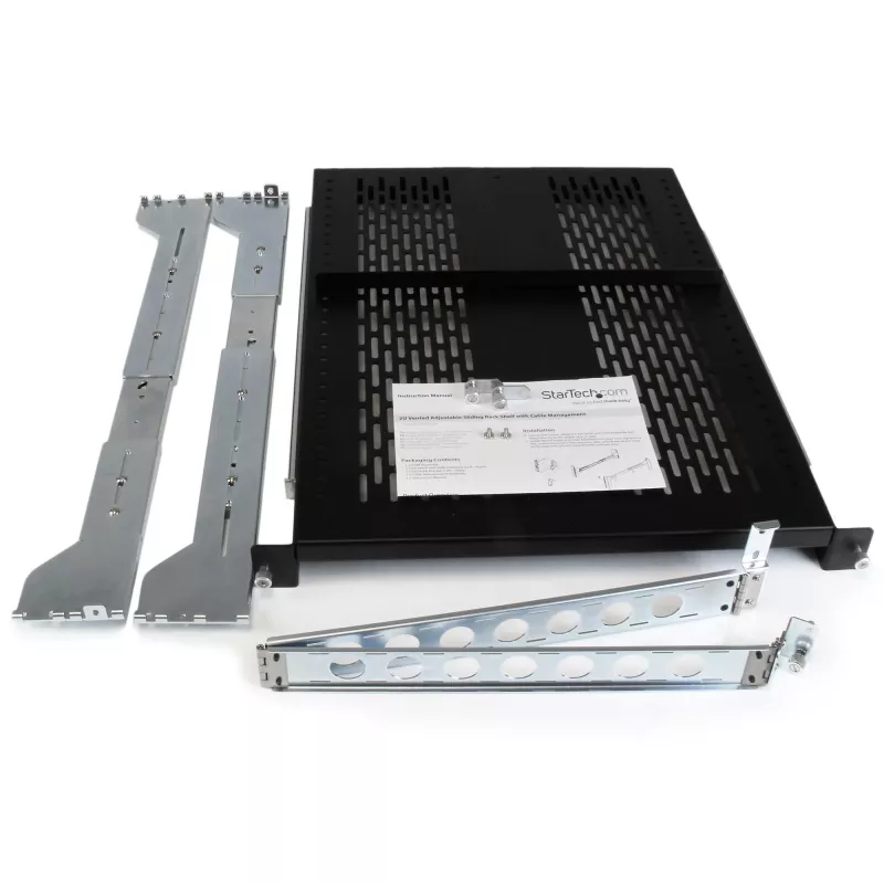 StarTech.com 2U ventilējams bīdāms serveru plaukts ar kabeļu pārvaldības sviru – regulējams montāžas dziļums no 27,7 līdz 31,6 collām – 50 mārciņas – 19” serveru plaukts aprīkojuma statīvam – 24 collu dziļš