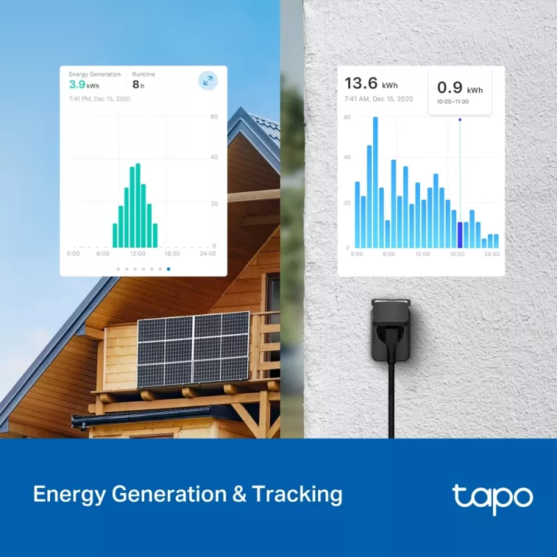 Viedais kontaktdakša TP-Link Tapo P410M — āra Wi‑Fi ligzda, 3680 W, 200–250 V, melna