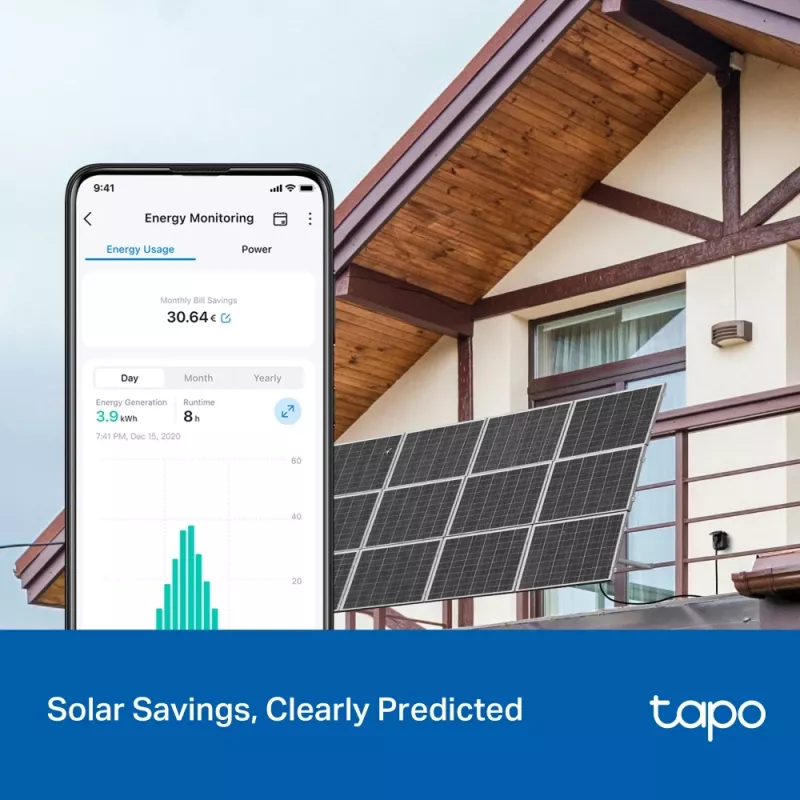 Viedais kontaktdakša TP-Link Tapo P410M — āra Wi‑Fi ligzda, 3680 W, 200–250 V, melna