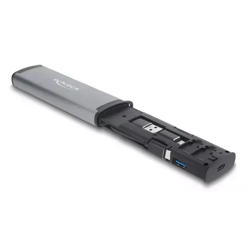 Karšu lasītājs DELOCK USB 5 Gbps ar SD un MicroSD slotiem, USB 3.2 Gen 1 Type-A/Type-C, kabeļi un adapteri, melns/pelēks