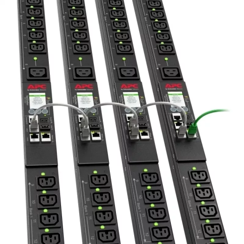 Strāvas sadales iekārta APC NetShelter 9000 PDU 24 maiņstrāvas kontaktligzdas (C13/C15/C19/C21), NEMA L6-20P, 200–208 V, 20 A, vertikāla 0U, melna