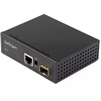 StarTech.com rūpnieciskais optiskās šķiedras uz Ethernet multivides pārveidotājs — 10/100/1000 Mb/s SFP uz RJ45/Cat6 — vienmoda/daudzmodu optiskā šķiedra uz vara gigabitu tīkls — 12–56 V līdzstrāva — IP-30 / -40 līdz +75 °C