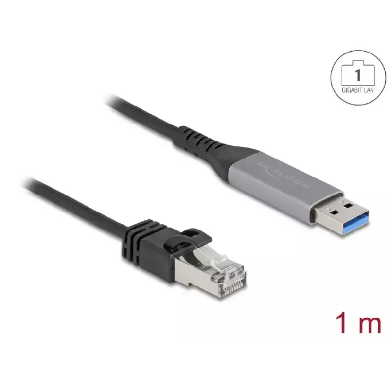 Tīkla adaptera kabelis DELOCK USB Type-A uz RJ45 Gigabit Ethernet Cat6 1 m, antracīta/melns