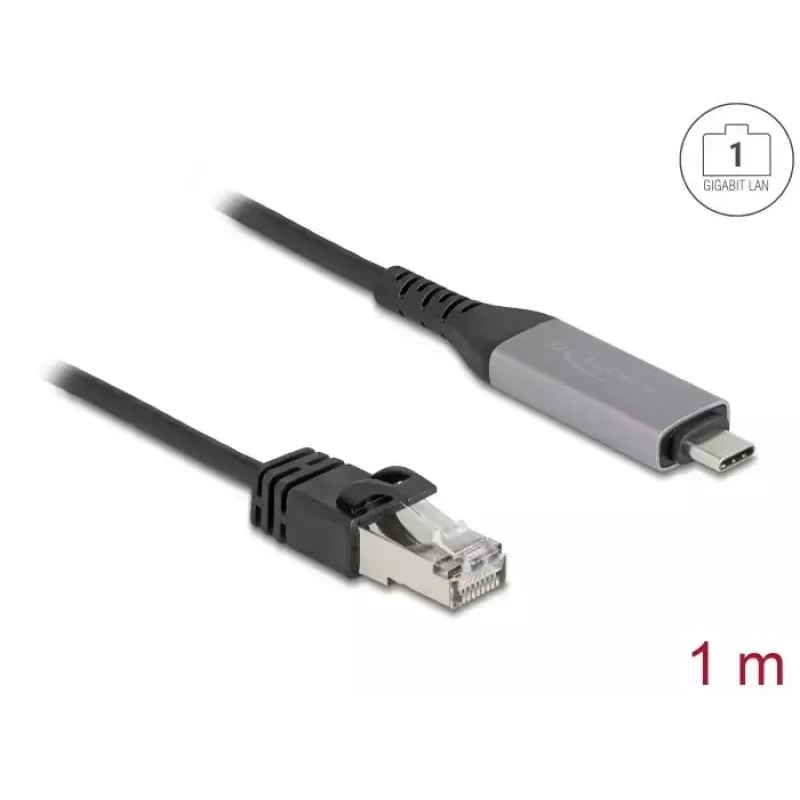 USB Type-C uz RJ45 Gigabit Ethernet kabelis DELOCK 1 m Cat6 Antracīts/Melns