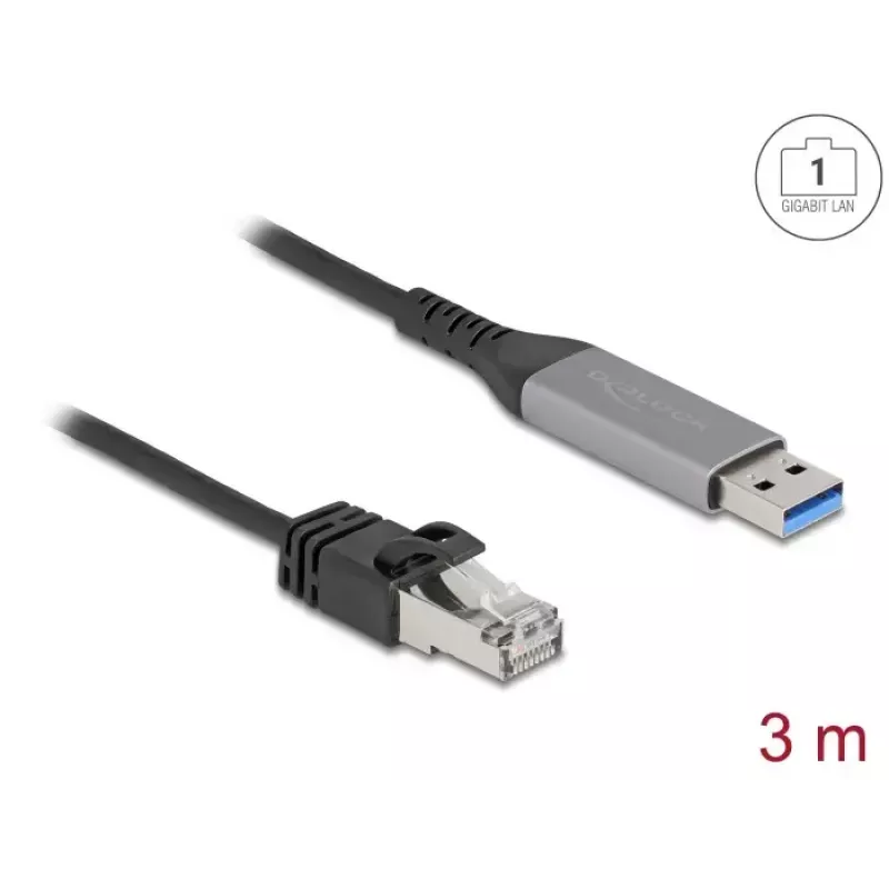 Tīkla kabelis DELOCK USB Type-A uz RJ45 Gigabit Ethernet Cat6, 3 m, antracīta/melns