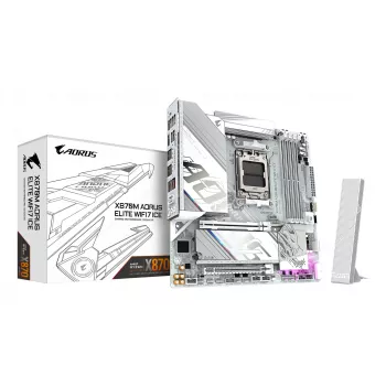 GIGABYTE mātesplate X870M AORUS ELITE WIFI7 ICE — Micro ATX, AMD X870, Socket AM5, DDR5 līdz 8200MHz (O.C), 14+2+2 VRM, PCIe 5.0, Wi‑Fi 7, 2.5 GbE, USB4