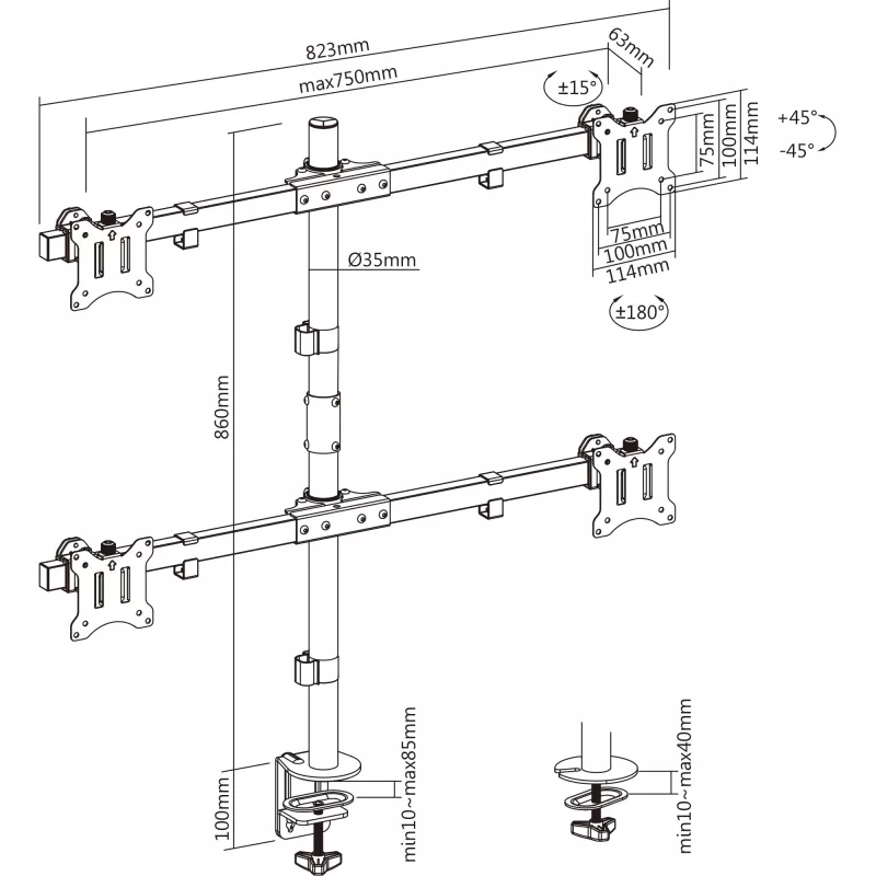 InLine galda kronšteins 4x TV / LED / TFT displejam līdz 81cm 32 collas maks. 9kg